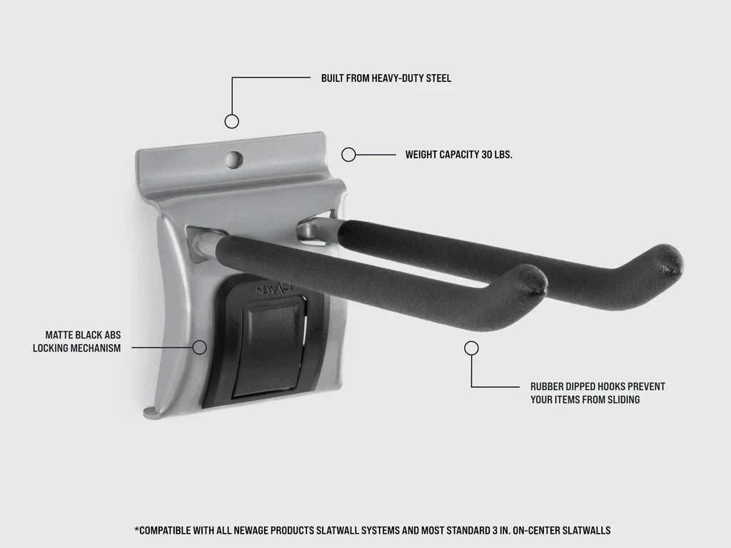 Newage Products Lockable Slatwall 8 in. Double Hooks (Pack