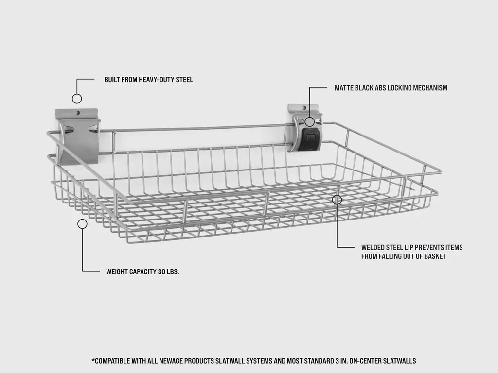 Newage Products Lockable Slatwall Shallow Basket - 55533