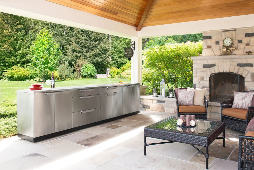 NewAge Products Outdoor Kitchen Stainless Steel 5 Piece Cabinet Set with 3-Drawer, 2-Door, 2-Door Drawer and Kamado Cabinet