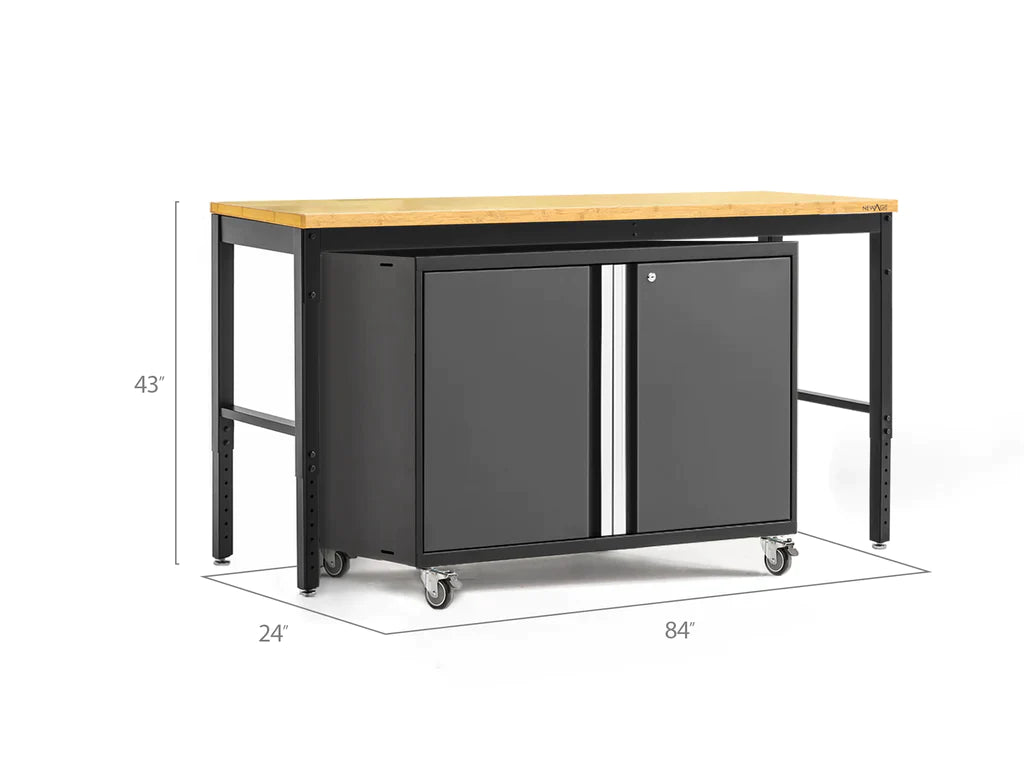 NewAge Products Pro Series 2 Piece Cabinet Set with 84 in. Workbench and 42 in. Base Cabinet on Casters