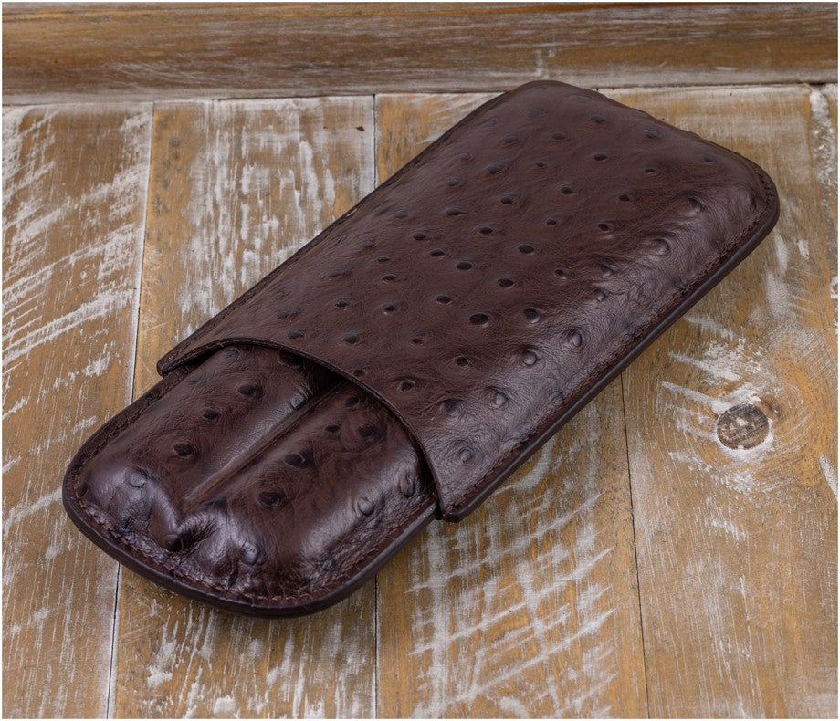 Prestige Import Group Ostrich Style Cigar Case Brown Bonded Leather