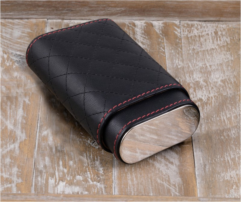 Prestige Import Group Diamond Stitch Leather 3-Cigar Travel Case Black