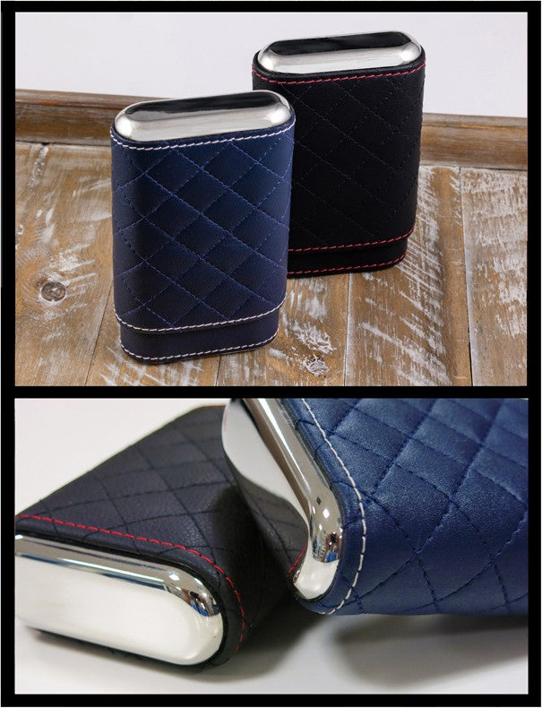 Prestige Import Group Diamond Stitch Leather 3-Cigar Travel Case Black