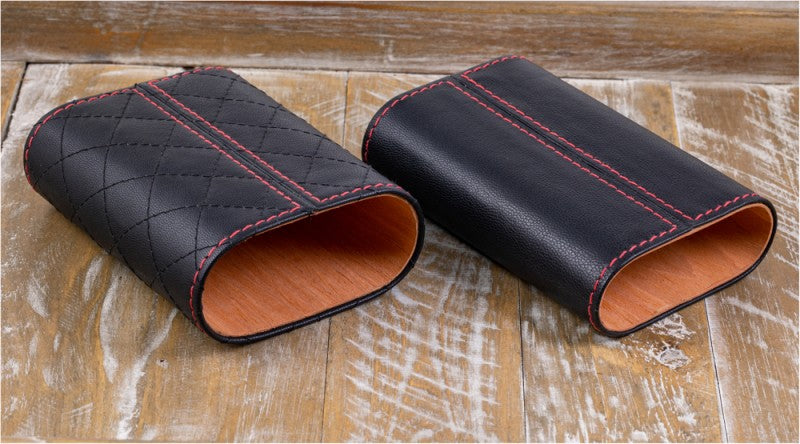 Prestige Import Group Diamond Stitch Leather 3-Cigar Travel Case Black