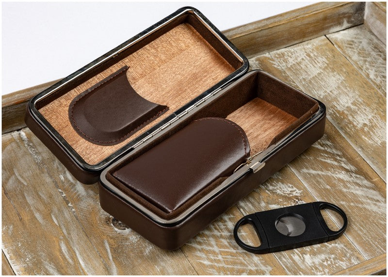 Prestige Import Group - 3 Cigar Folding Leather Travel Case