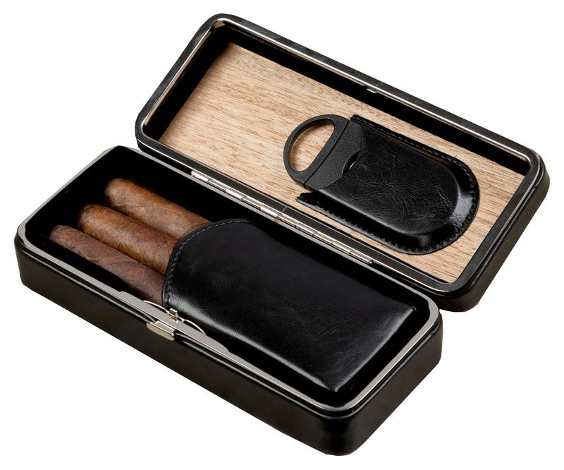 Prestige Import Group Black Leather Folding Cigar Case with Cutter