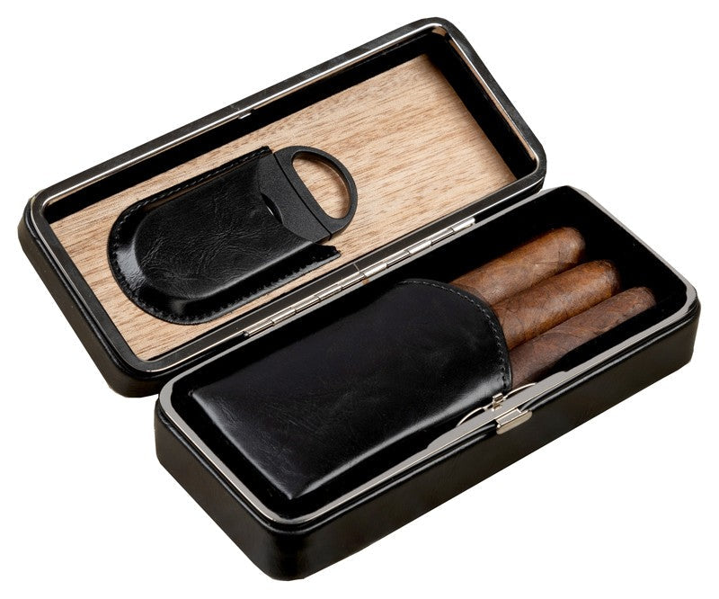 Prestige Import Group Black Leather Folding Cigar Case with Cutter