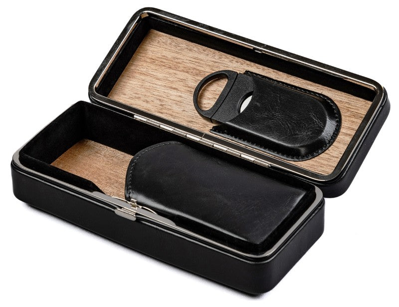 Prestige Import Group Black Leather Folding Cigar Case with Cutter