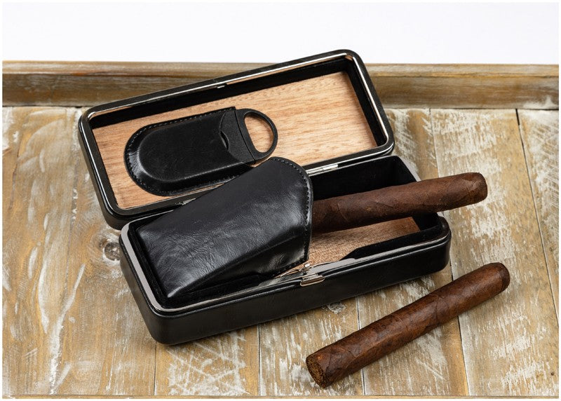 Prestige Import Group Black Leather Folding Cigar Case with Cutter