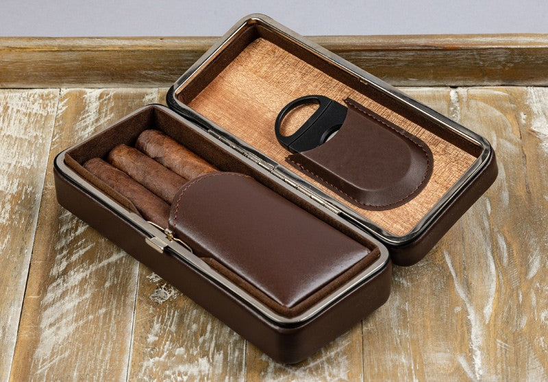Prestige Import Group - 3 Cigar Folding Leather Travel Case