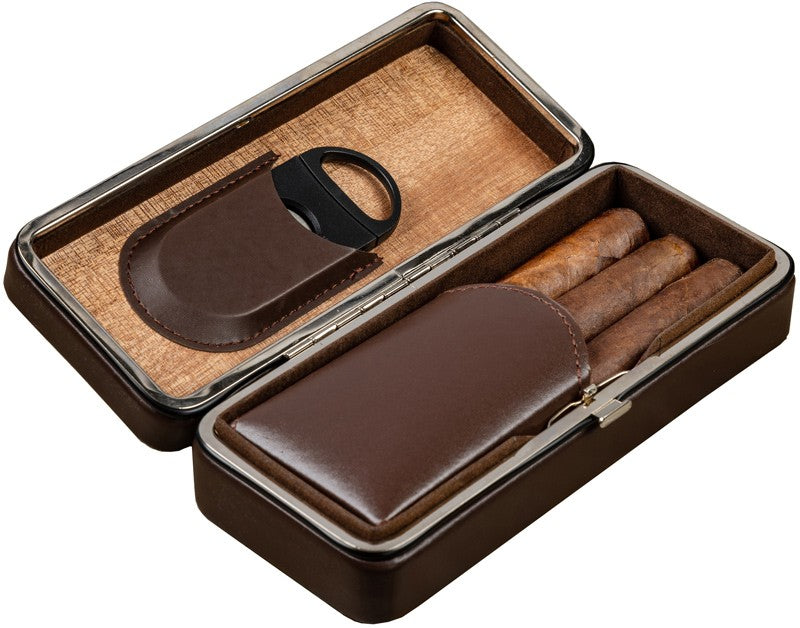 Prestige Import Group - 3 Cigar Folding Leather Travel Case