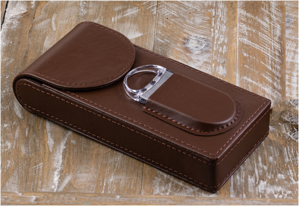 Prestige Import Group 3 Cigar Leather Case w/ Magnetic