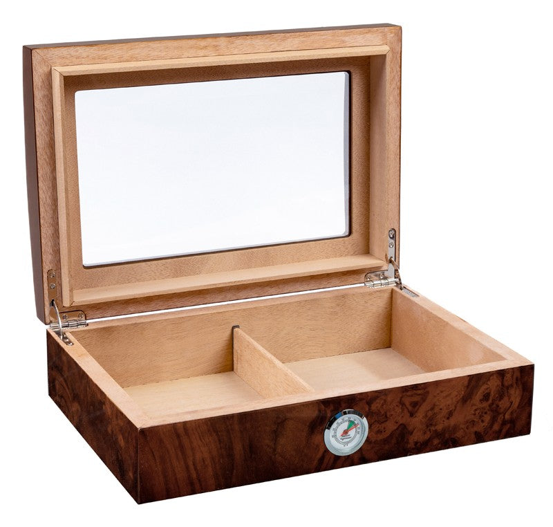 Addison 40-Cigar Walnut Burl Desktop Humidor with Spanish Cedar