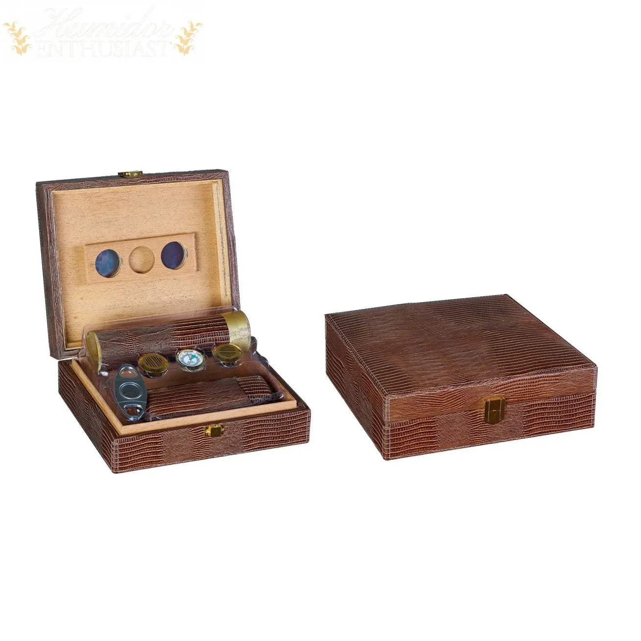 Alligator Leather Desktop Cigar Humidor Gift Set with Accessories