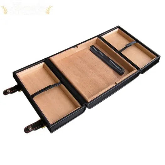 Augustus Black Leather Travel Humidor with Humidifier and Magnetic Closure