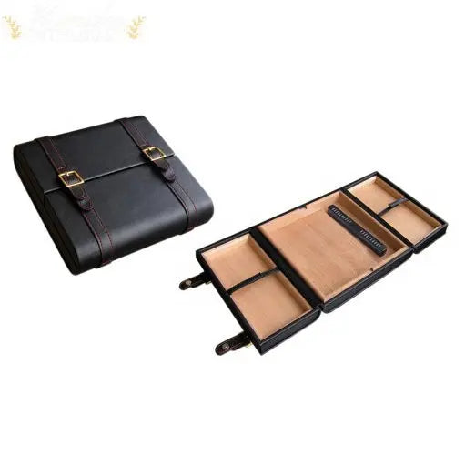 Augustus Black Leather Travel Humidor with Humidifier and Magnetic Closure