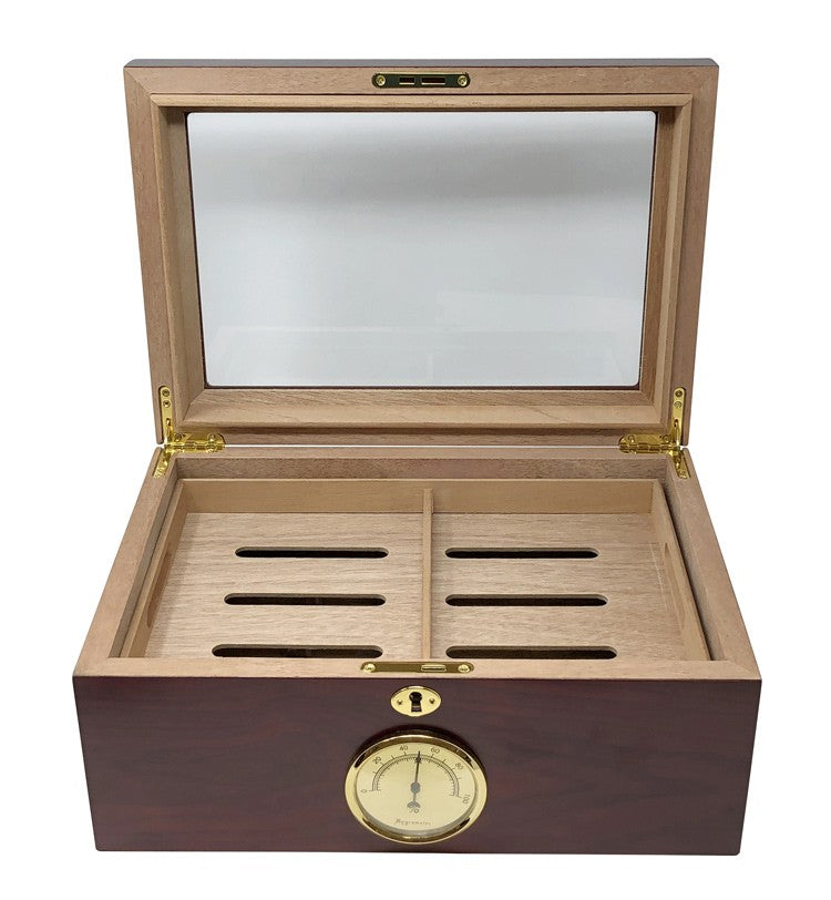 Berkeley 100-Cigar Cherry Finish Glass Top Desktop Humidor with Hygrometer