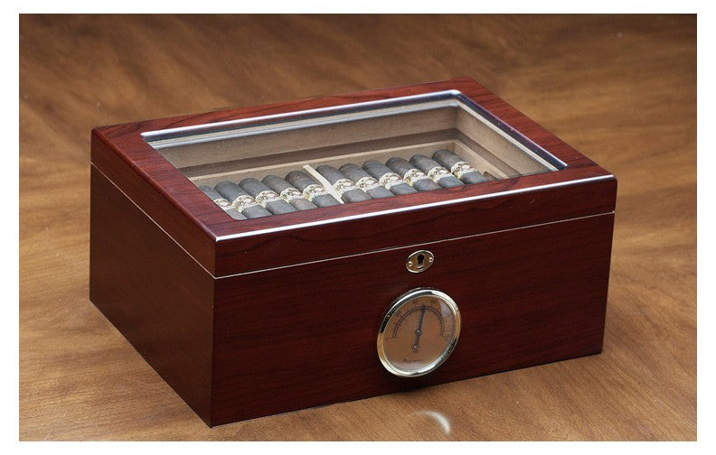 Berkeley 100-Cigar Cherry Finish Glass Top Desktop Humidor with Hygrometer