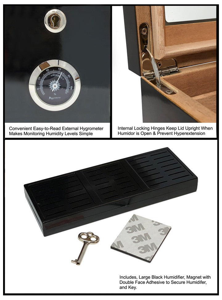 Berkeley II 100-Cigar Two-Tone Glass-Top Desktop Humidor with Hygrometer