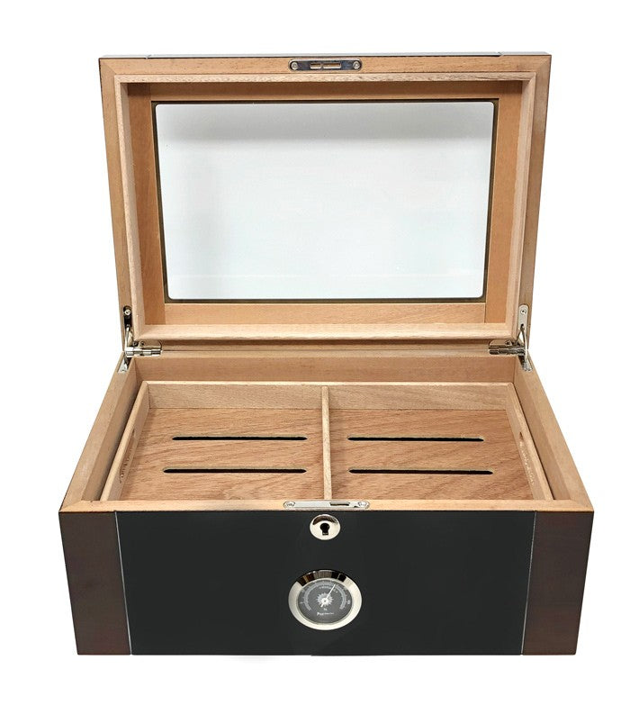 Berkeley II 100-Cigar Two-Tone Glass-Top Desktop Humidor with Hygrometer