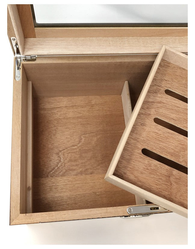 Berkeley II 100-Cigar Two-Tone Glass-Top Desktop Humidor with Hygrometer