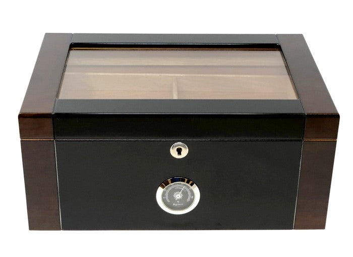 Berkeley II 100-Cigar Two-Tone Glass-Top Desktop Humidor with Hygrometer