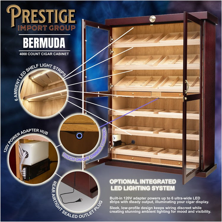 Prestige Import Group Bermuda 4,000-Cigar Cherry Cabinet Humidor with Cedar