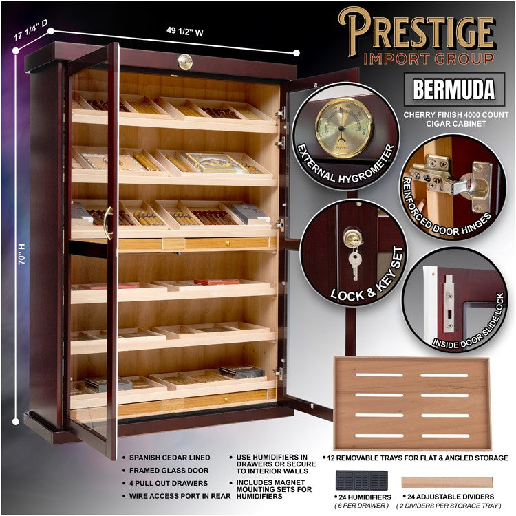 Prestige Import Group Bermuda 4,000-Cigar Cherry Cabinet Humidor with Cedar