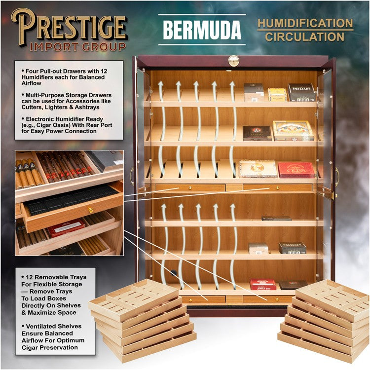 Prestige Import Group Bermuda 4,000-Cigar Cherry Cabinet Humidor with Cedar