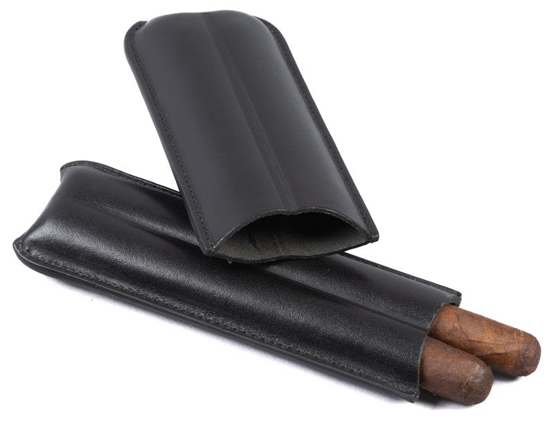 Prestige Import Group Black Bonded Leather 2-Cigar Sleeve Case Fits 7.5"