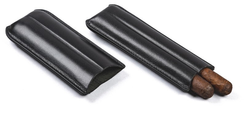 Prestige Import Group Black Bonded Leather 2-Cigar Sleeve Case Fits 7.5"