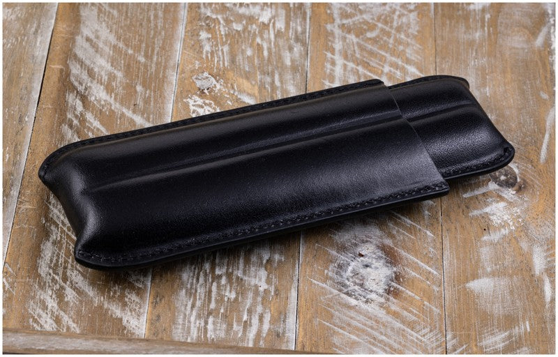 Prestige Import Group Black Bonded Leather 2-Cigar Sleeve Case Fits 7.5"