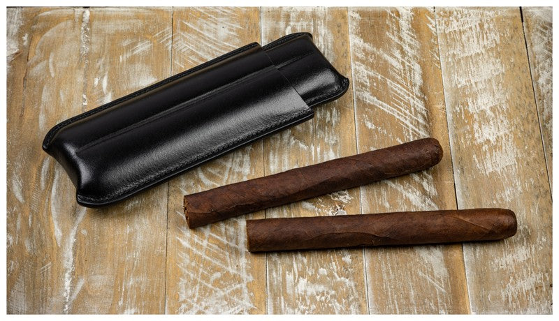 Prestige Import Group Black Bonded Leather 2-Cigar Sleeve Case Fits 7.5"