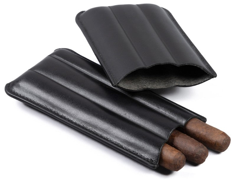 Prestige Import Group Black Bonded Leather 3-Cigar Travel Sleeve Case