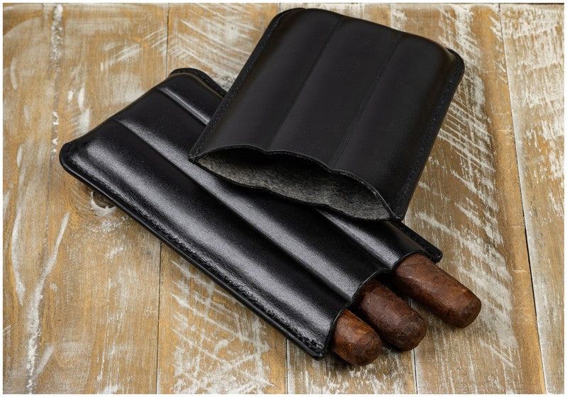 Prestige Import Group Black Bonded Leather 3-Cigar Travel Sleeve Case