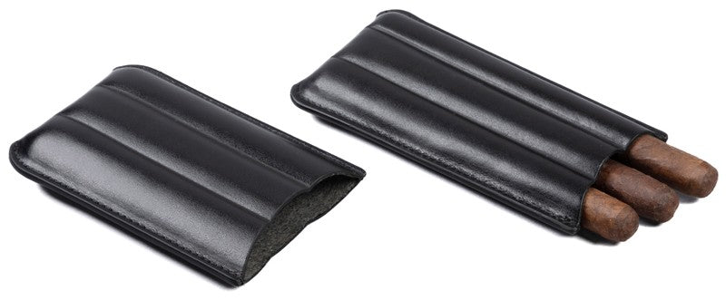 Prestige Import Group Black Bonded Leather 3-Cigar Travel Sleeve Case