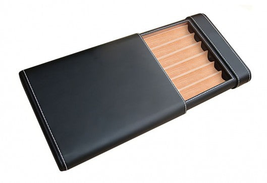 Prestige Import Group Black PVC Leather 6-Cigar Travel Humidor