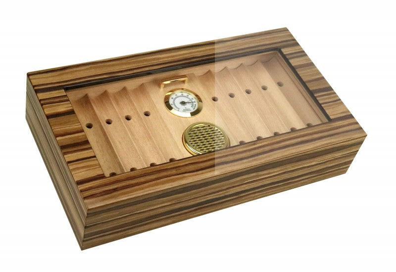 Braydon African Obeche Lacquer Spanish Cedar Desktop Humidor with Glass