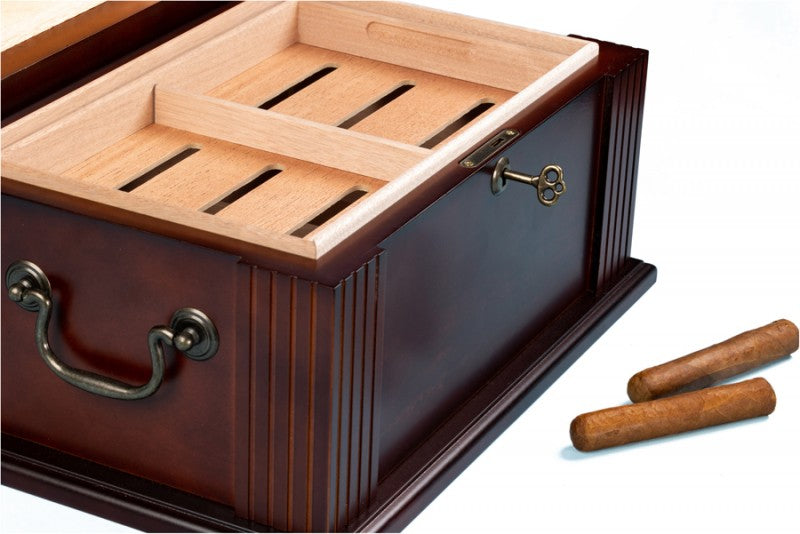Caesar 50-Cigar Antique Walnut Desktop Humidor with Spanish Cedar Interior