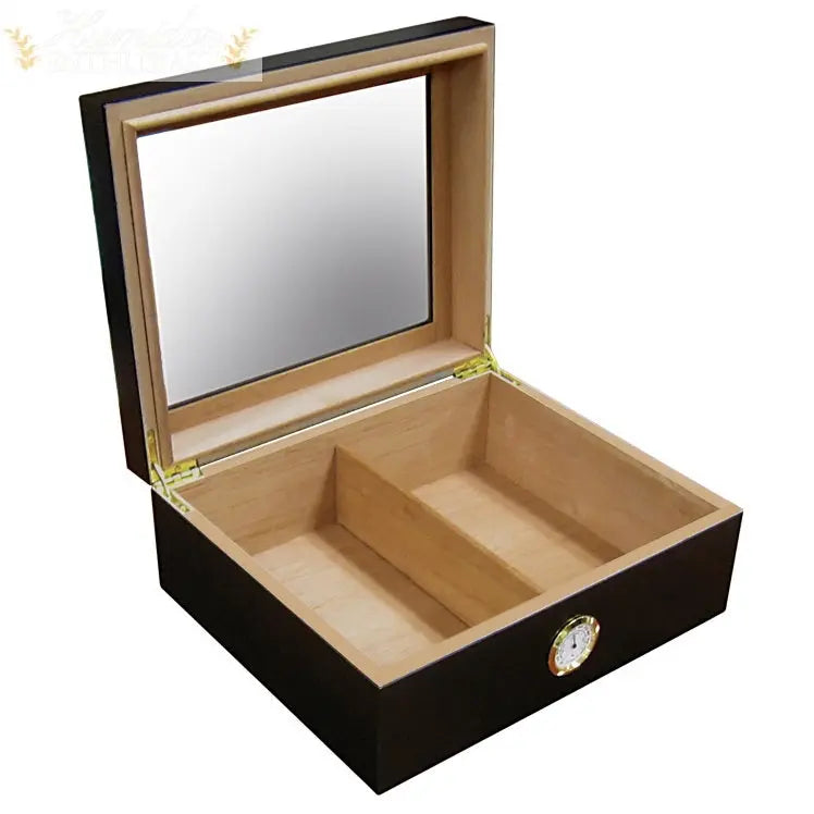Chalet Glass-Top Desktop Cigar Humidor with Humidifier Hygrometer