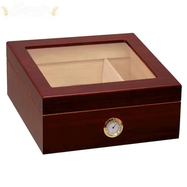 Chalet Glass-Top Desktop Cigar Humidor with Humidifier Hygrometer
