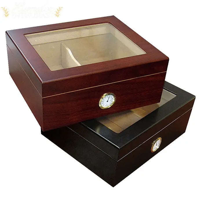Chalet Glass-Top Desktop Cigar Humidor with Humidifier Hygrometer