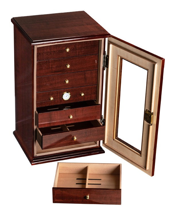 Prestige Import Group Charleston Desktop Humidor Gloss Cherry Seven Drawers