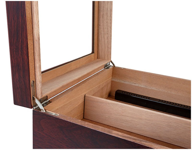 Cherry Glass-Top Desktop Humidor with Storage Drawers and Hygrometer