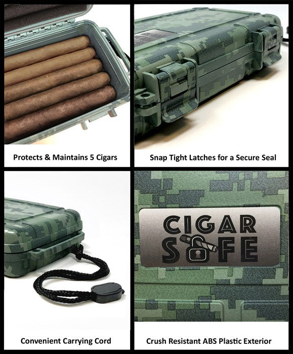 CigarSafe Camouflage 5-Cigar Travel Humidor Case with Humidifier
