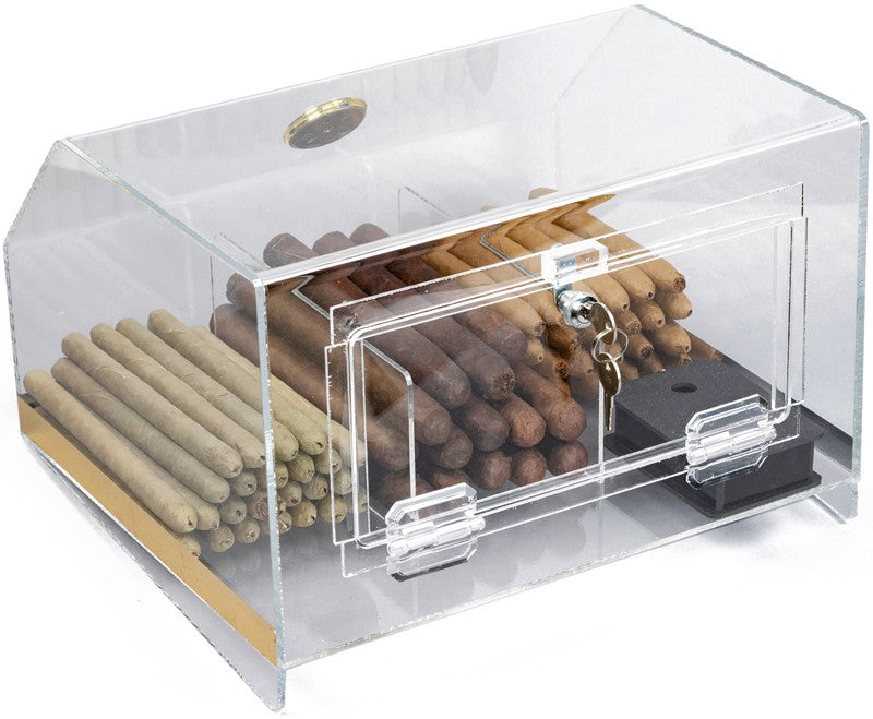 Prestige Import Group Clear Acrylic 75-Cigar Countertop Humidor with Hygrometer