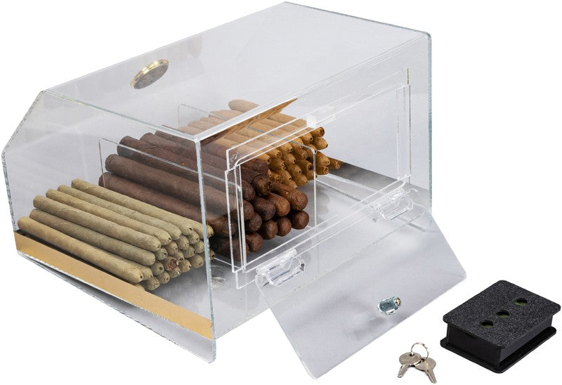 Prestige Import Group Clear Acrylic 75-Cigar Countertop Humidor with Hygrometer