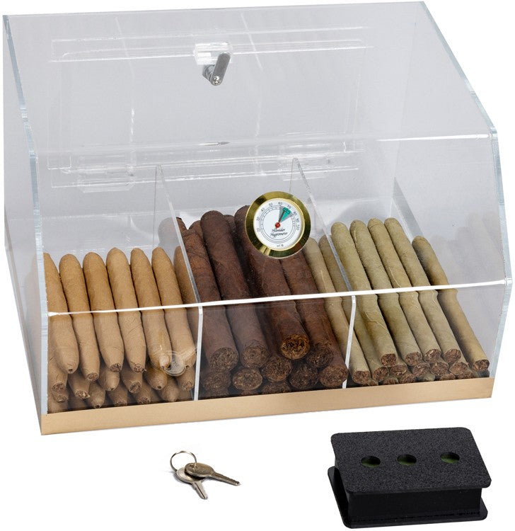 Prestige Import Group Clear Acrylic 75-Cigar Countertop Humidor with Hygrometer