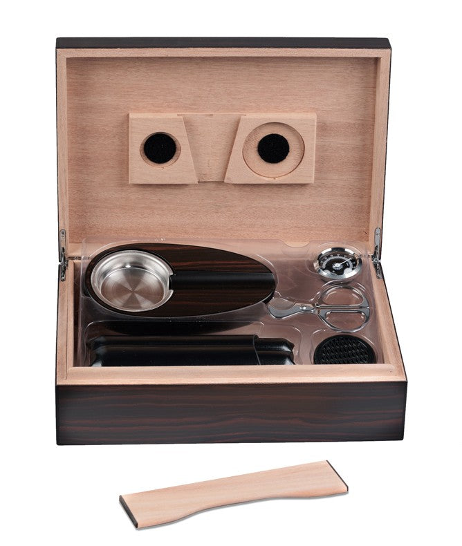 Davenport 50-Count Ebony Desktop Humidor with Cedar Lining Accessory Kit