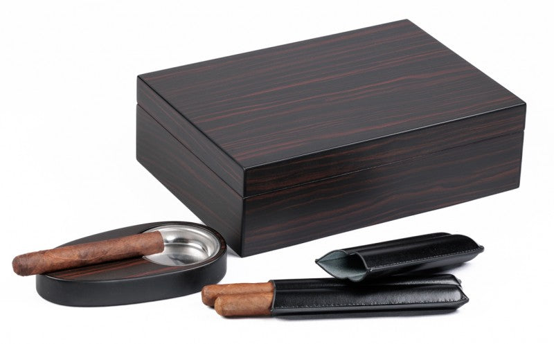 Davenport 50-Count Ebony Desktop Humidor with Cedar Lining Accessory Kit
